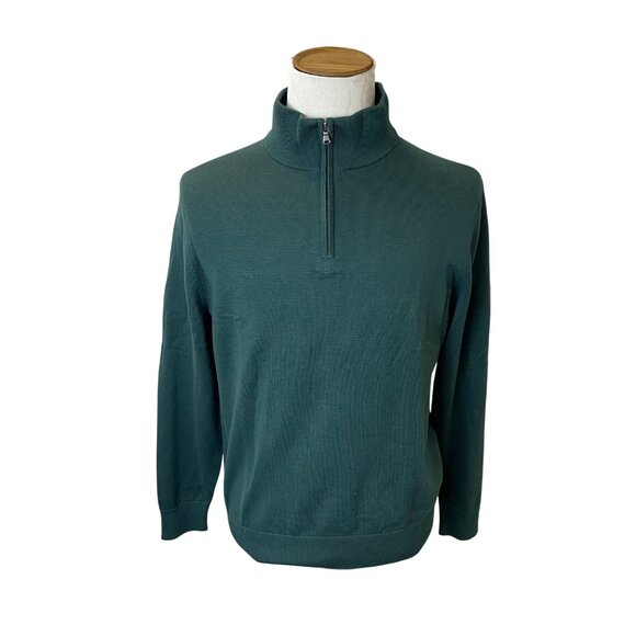 Lands End Mens Green Cotton Quarter Zip Pullover Sweater Sz Medium - New - Picture 1 of 8